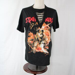 Star Wars Women's lace up T-shirt V-neck Black Size Large Short sleeve Tee